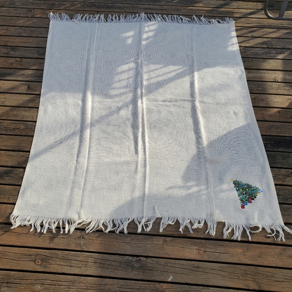 Vintage 80s Faribault Woolen Mills Embroidered Christmas Tree Wool Blanket - Picture 8 of 11